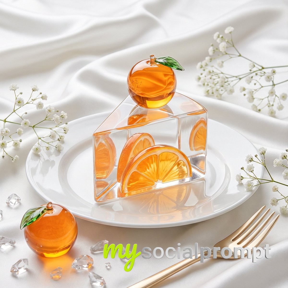 nanobanana prompt: Crystal Glass Cake Still Life with Hyper-realistic Luxury Editorial Lighting 3