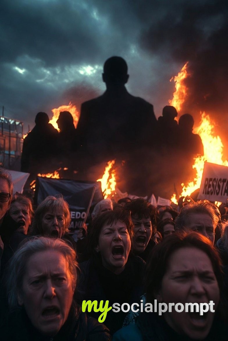 nanobanana prompt: Revolutionary Cinematic Protest Scene – Raised Fists & Dramatic Lighting 3