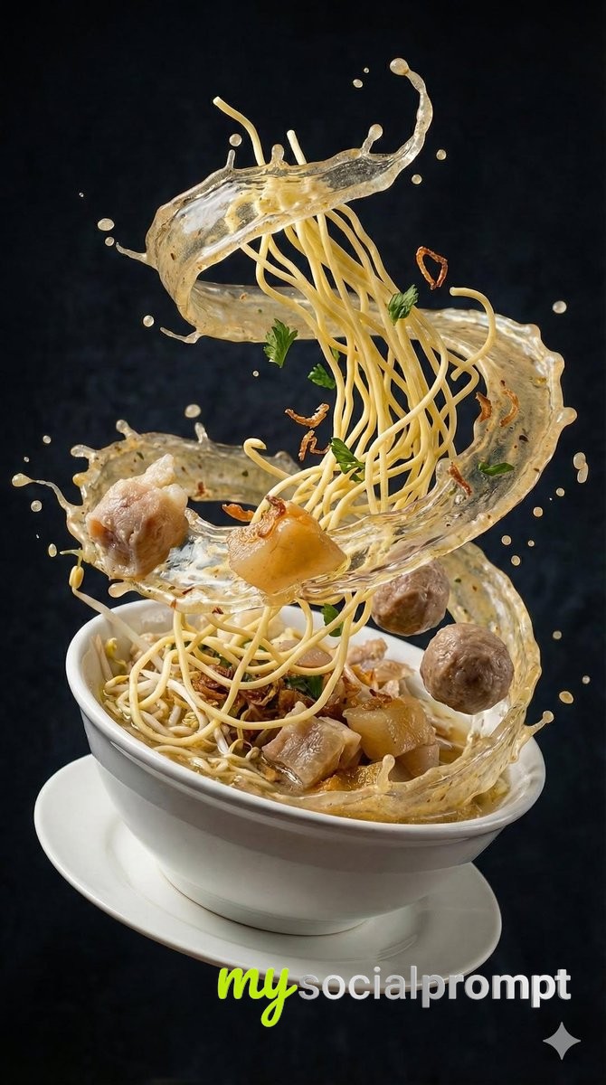 nanobanana prompt: Ultra-Realistic Asian Soup with Cinematic Motion Splash 3