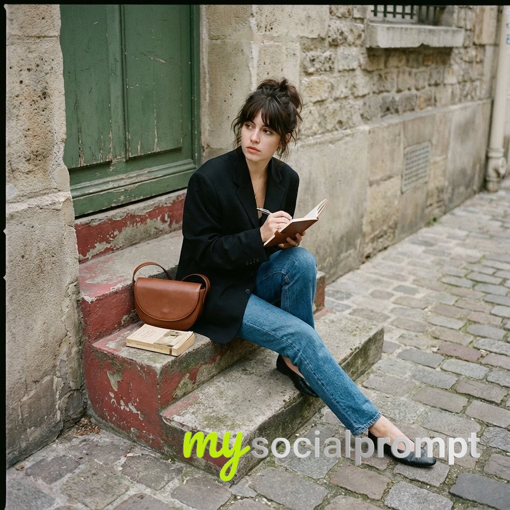 nanobanana prompt: Parisian Street Style with Cinematic Lighting & Editorial Composition