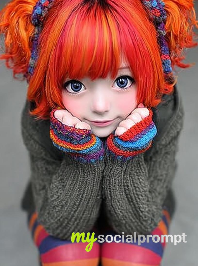 nanobanana prompt: Kawaii Doll Portrait with Magical Realism & Cozy Textures 2