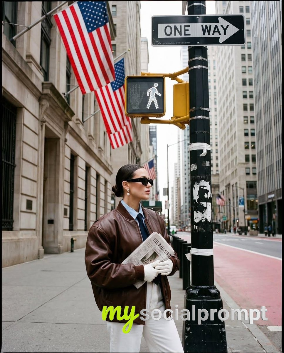 nanobanana prompt: Editorial Street Fashion with Cinematic Lighting in NYC