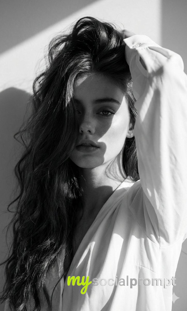 nanobanana prompt: High-Fashion Editorial Portrait with Cinematic Lighting & Minimalist Composition