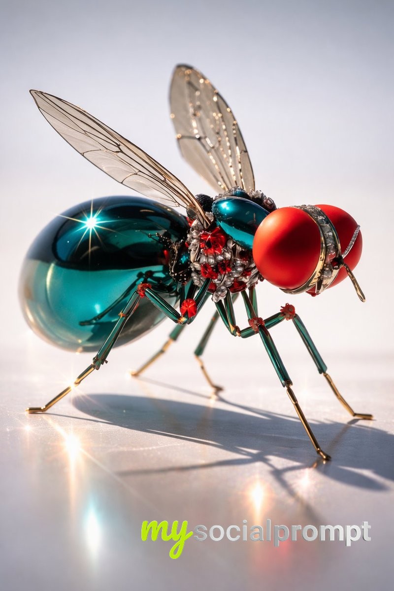 nanobanana prompt: Hyper-detailed Macro Realism of Mechanical Insects