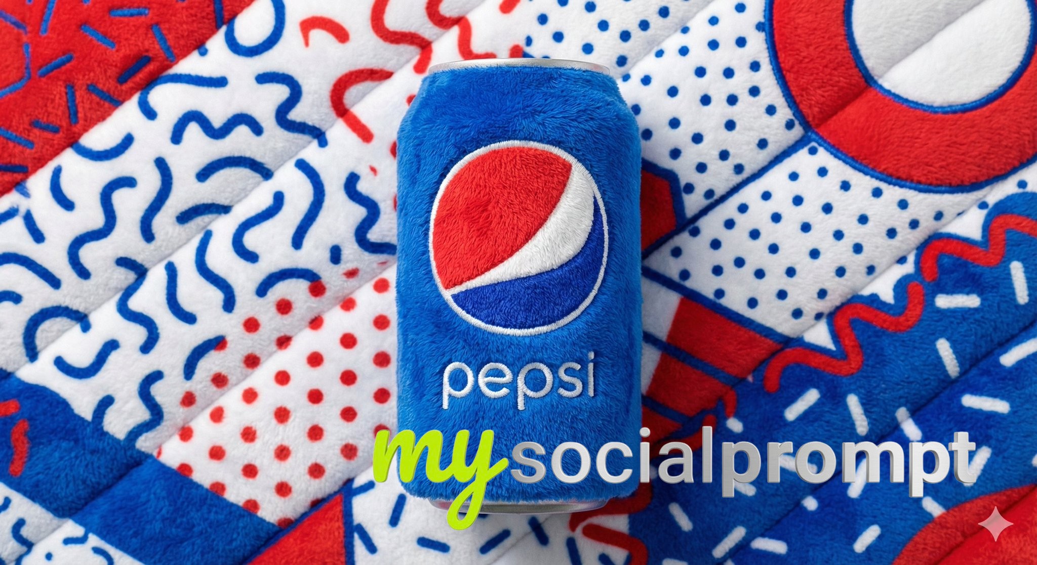 nanobanana prompt: Plush Fabric Beverage Can in Memphis Design Style 2