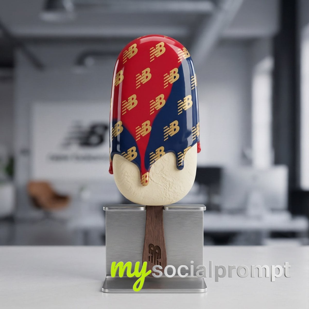 nanobanana prompt: Hyper-Realistic 3D Popsicle with Glossy Glaze and Gold Logo