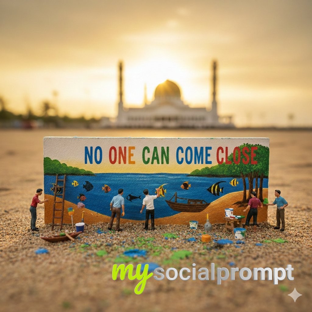 nanobanana prompt: Miniature Diorama with Youthful Figurines Painting Environmental Mural