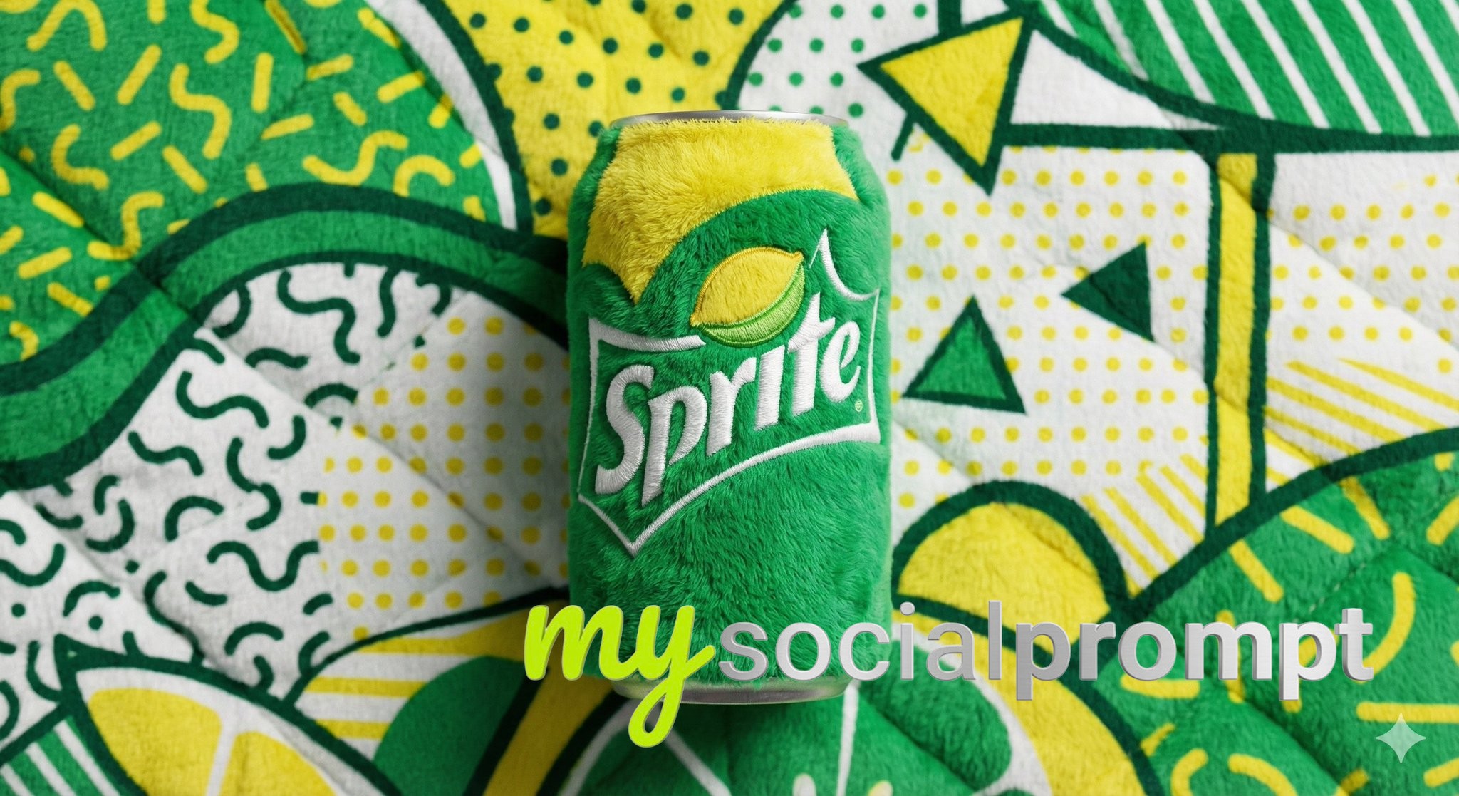 nanobanana prompt: Plush Fabric Beverage Can in Memphis Design Style 3