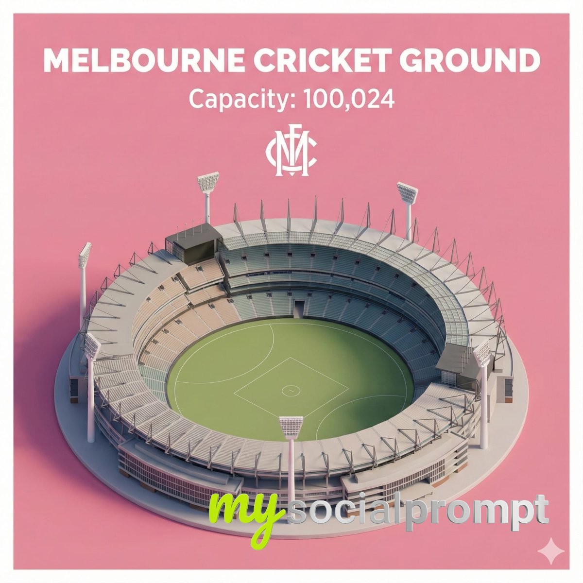 nanobanana prompt: Ultra-Realistic Isometric Miniature of Melbourne Cricket Stadium