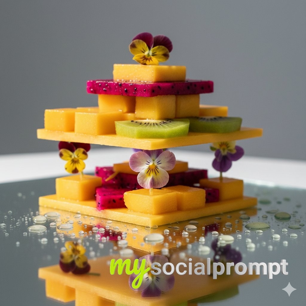 nanobanana prompt: Modernist Fruit Pavilion with Cinematic Macro Photography 2
