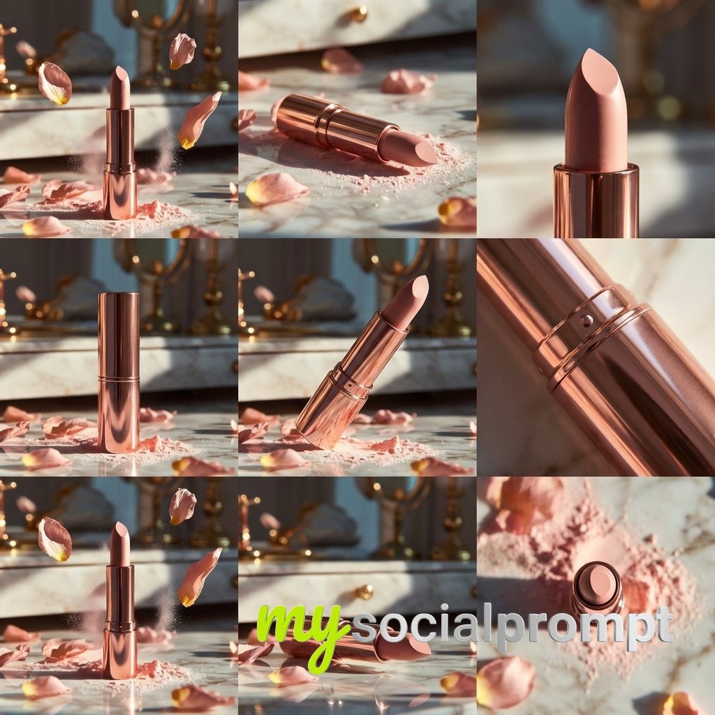 nanobanana prompt: Cinematic Luxury Lipstick with Macro Detail & Warm Studio Lighting