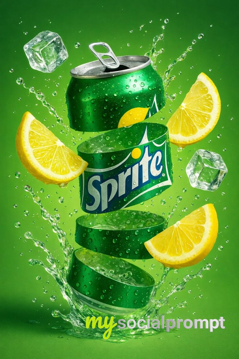 nanobanana prompt: Hyper-realistic Beverage Can with Dynamic Liquid Splash 3