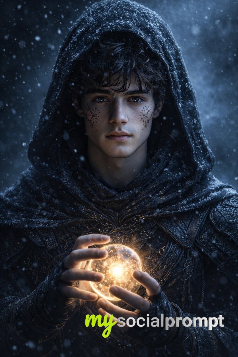 nanobanana prompt: Hyperrealistic Dark Fantasy Mage Portrait with Cinematic Lighting