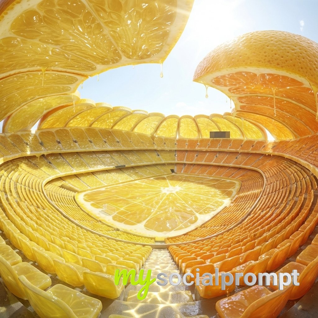nanobanana prompt: Citrus-Architecture Fusion: Lemon Stadium with Pulp Seating and Daylight Refraction 2