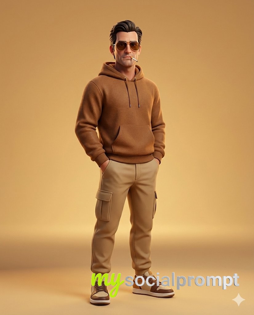 nanobanana prompt: Anthropomorphic Streetwear Character in 3D Stylized Cartoon 3