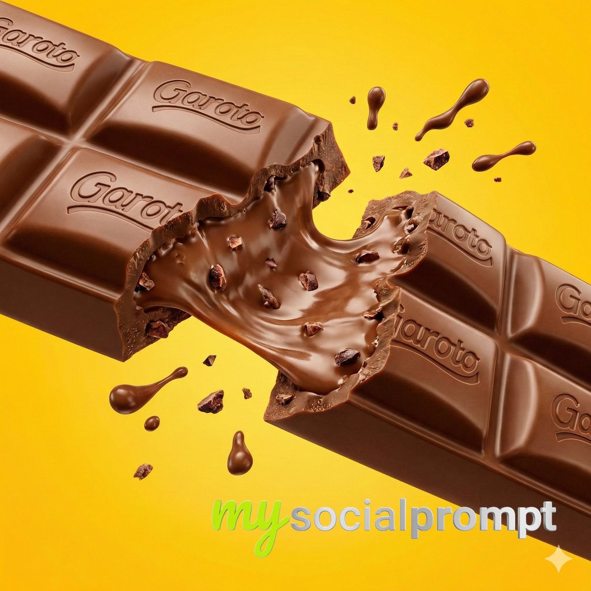 nanobanana prompt: Ultra-Realistic Garoto Chocolate Bar with Melting Texture 2