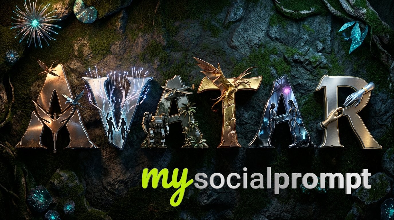 nanobanana prompt: Cinematic Metallic Typography with Narrative Scene Integration