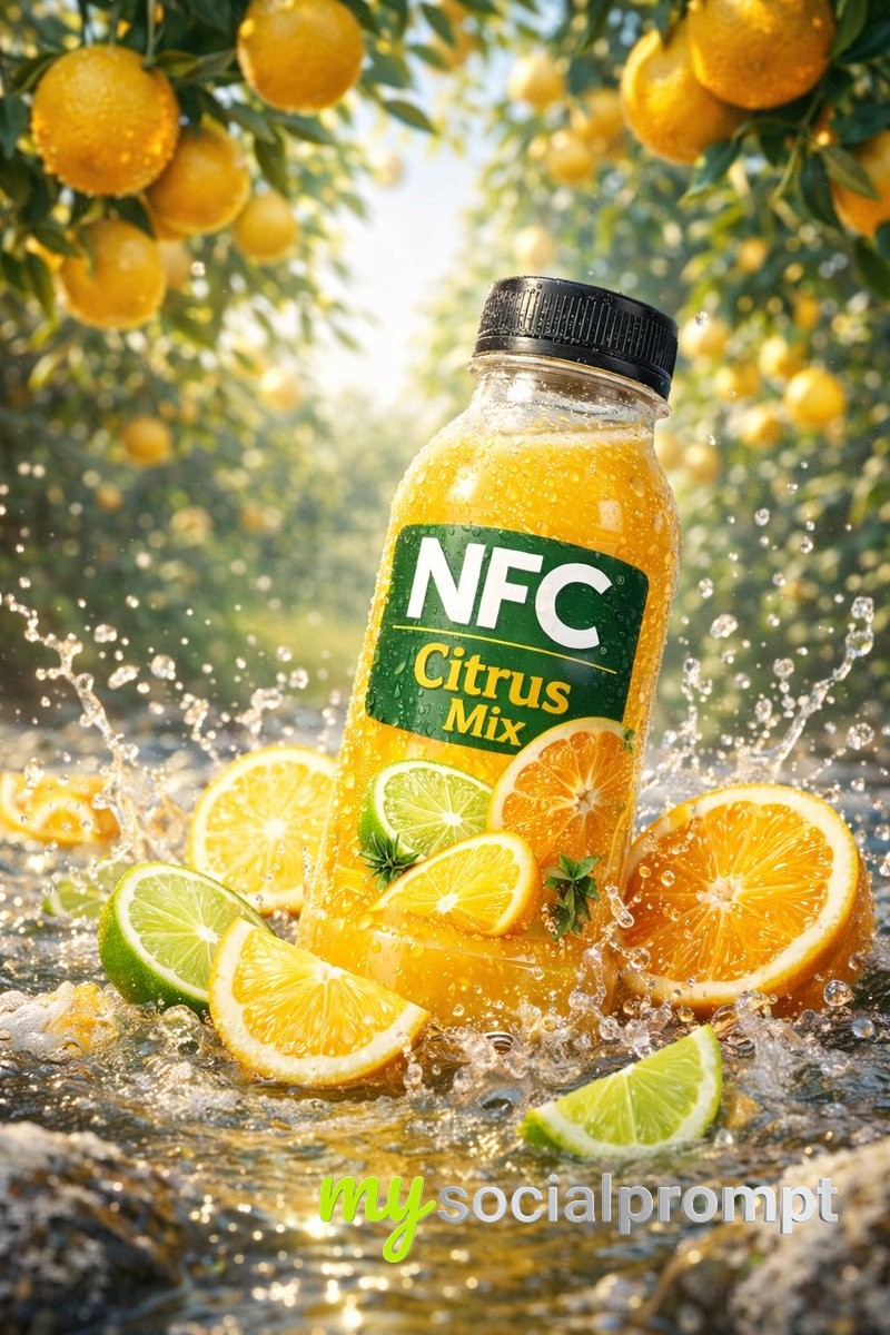 nanobanana prompt: Photorealistic Juice Advertising with Cinematic Lighting 4