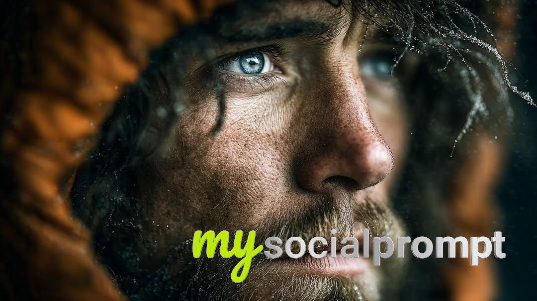 nanobanana prompt: Cinematic Survival Portrait – Icy Blue Eyes in Winter Storm
