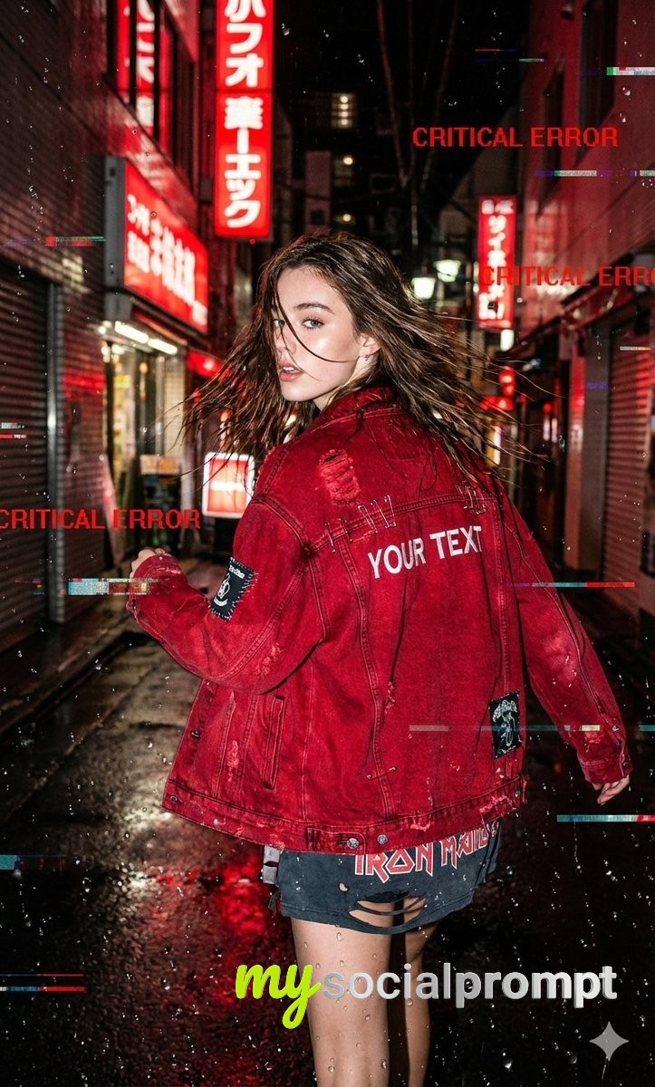 nanobanana prompt: Neo-Tokyo Street Photography with Glitch Art Distortion