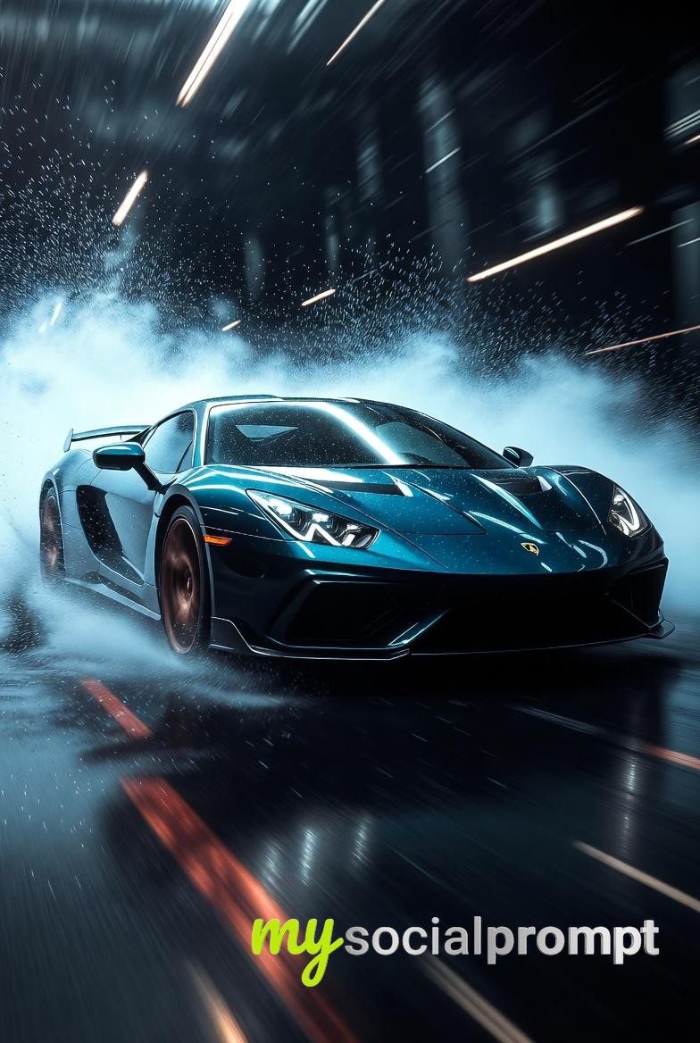 nanobanana prompt: Hyper-realistic Cinematic Sports Car with Water Mist Effects