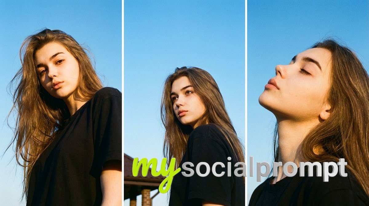 nanobanana prompt: Triptych Editorial Portrait with Analog Film Aesthetic
