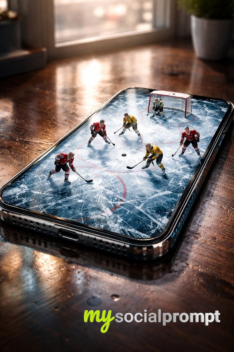 nanobanana prompt: Hyper-realistic Smartphone Hockey Rink with Cinematic Lighting