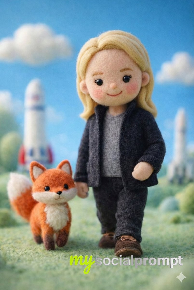 nanobanana prompt: Whimsical Felt Miniature with Wool Doll in Cozy Cinematic Scene 3