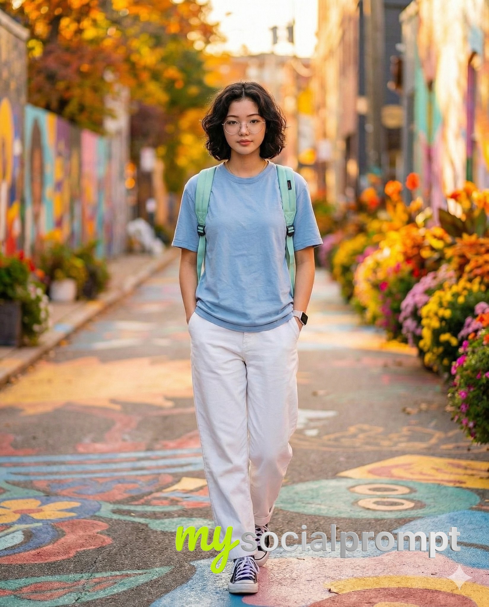 nanobanana prompt: Cinematic Lifestyle Portrait with Pastel Street Backdrop