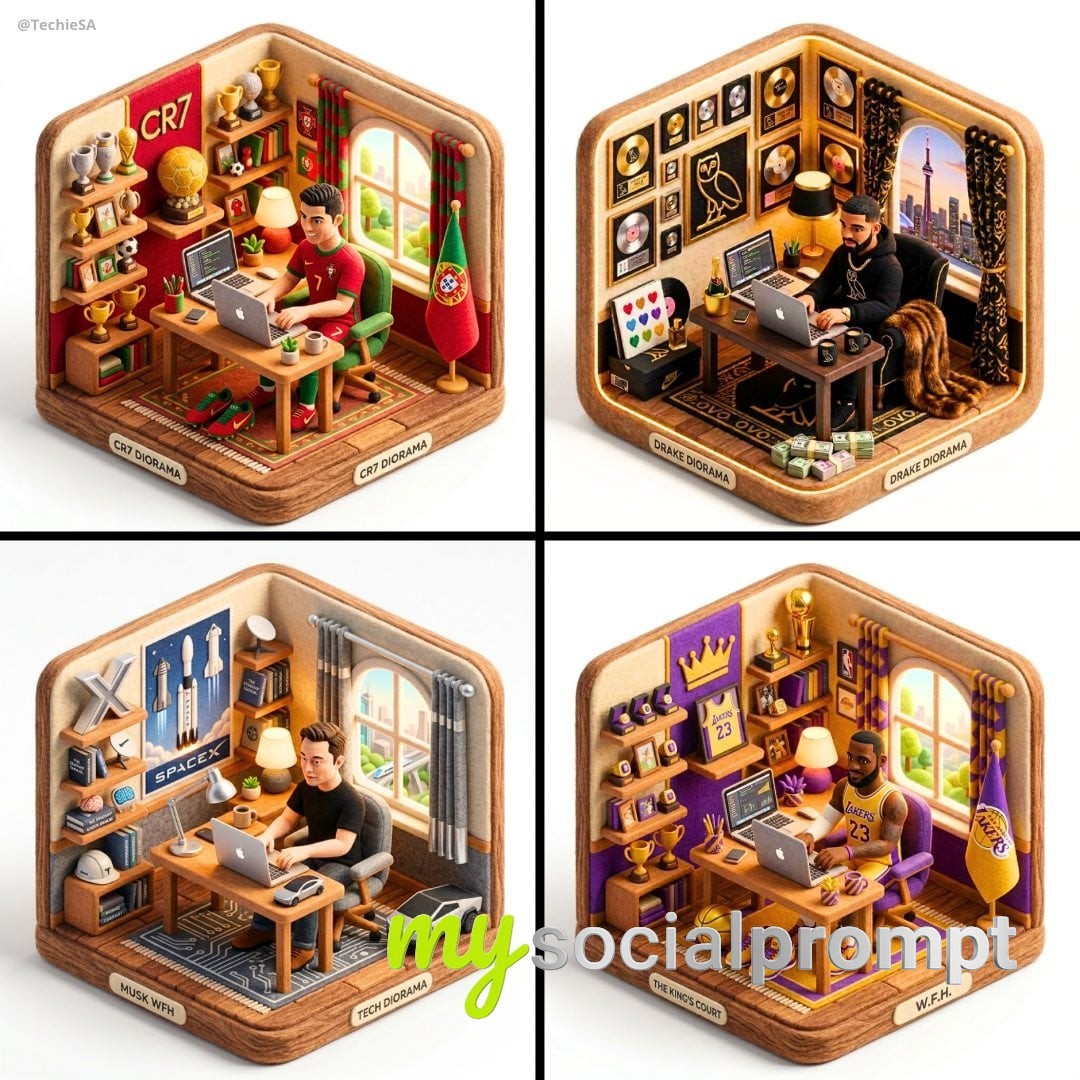 nanobanana prompt: 3D Isometric Diorama with Felt Aesthetic and Warm Soft Lighting