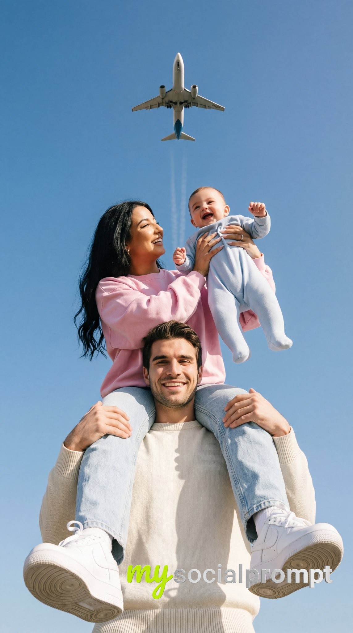 nanobanana prompt: Cinematic Travel Family Portrait with Low-Angle Hero Shot