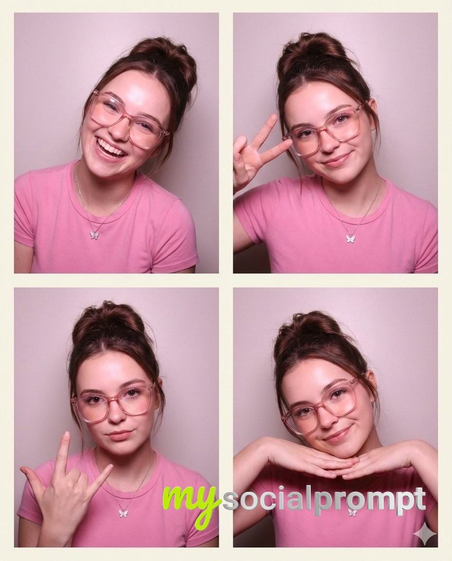 nanobanana prompt: Realistic Portrait Collage with Direct Flash & Creamy Mauve Palette