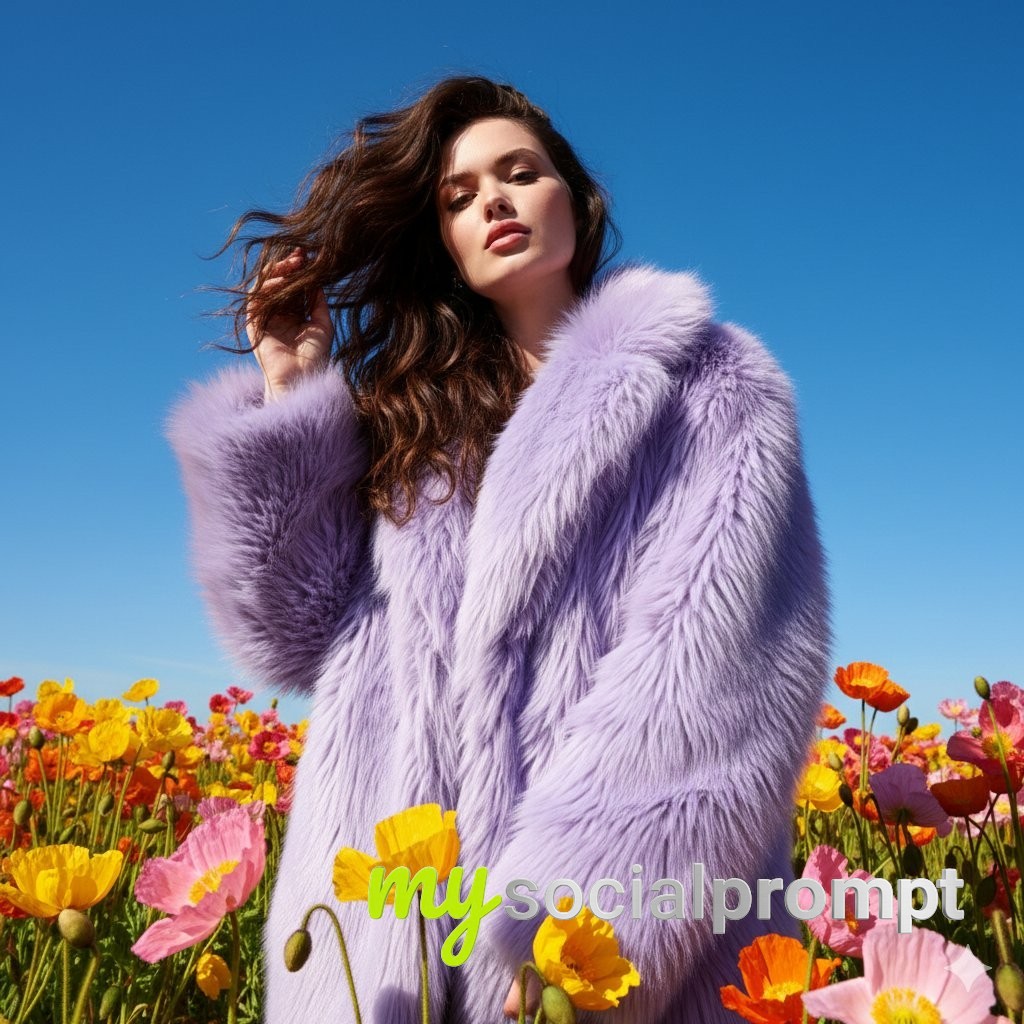 nanobanana prompt: Dramatic Flash Fashion Portrait in Poppy Meadow