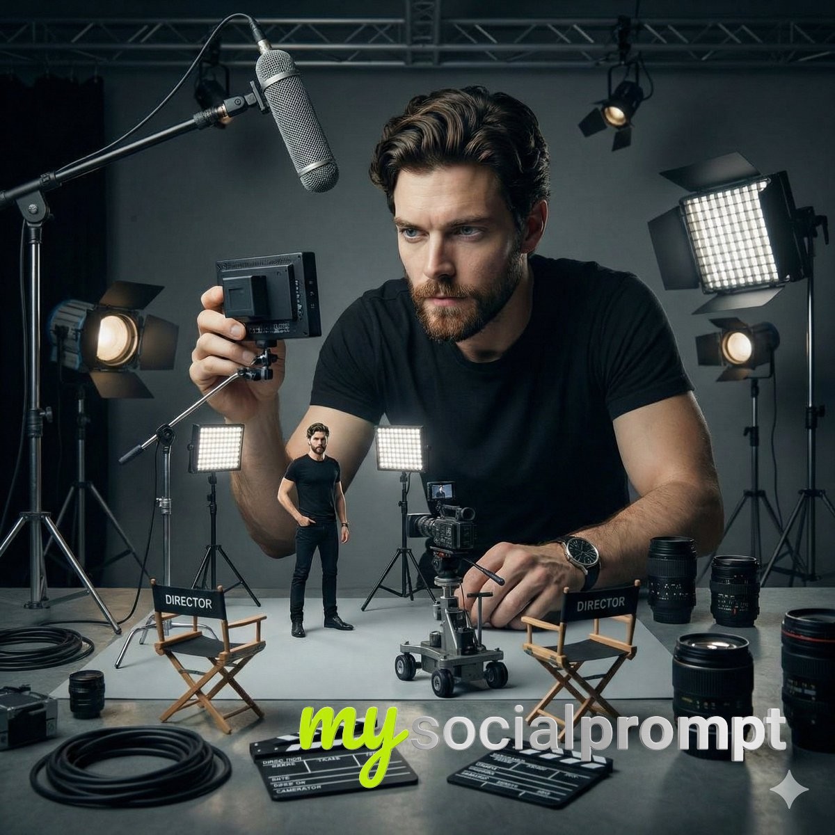 nanobanana prompt: Cinematic Miniature Film Set with Dual-Scale Realism