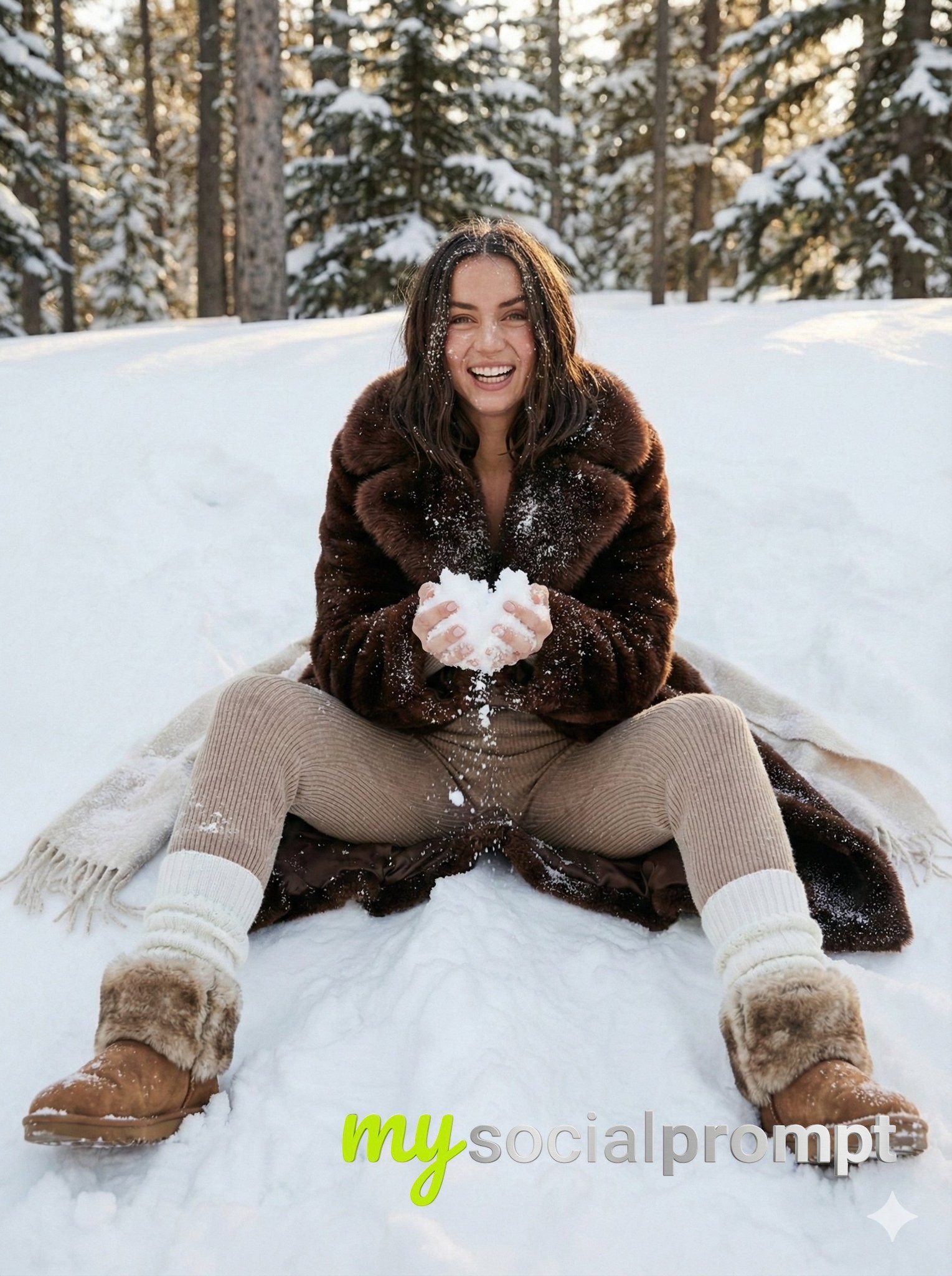 nanobanana prompt: Macro-Portrait of Ana de Armas in Snow with Cinematic Lighting 2
