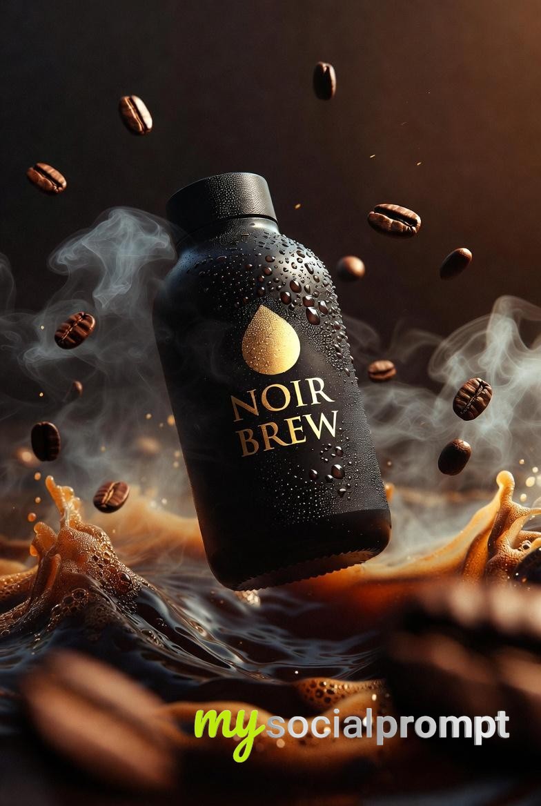 nanobanana prompt: Cinematic Noir Brew Coffee Bottle with Hyper-realistic Luxury Aesthetics