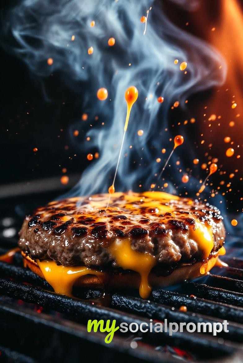 nanobanana prompt: Cinematic Gourmet Cheeseburger with Hyper-realistic Textures