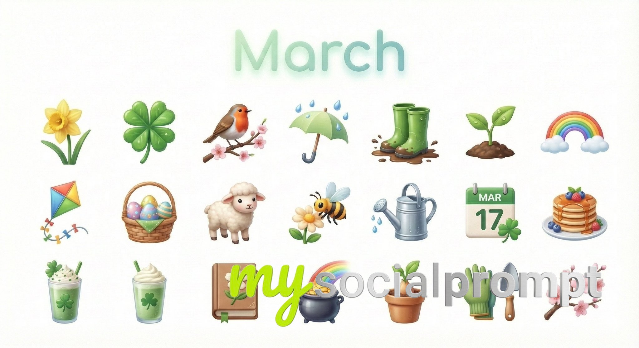 nanobanana prompt: Minimalist 3D Icons for Monthly Moods & Symbols 2