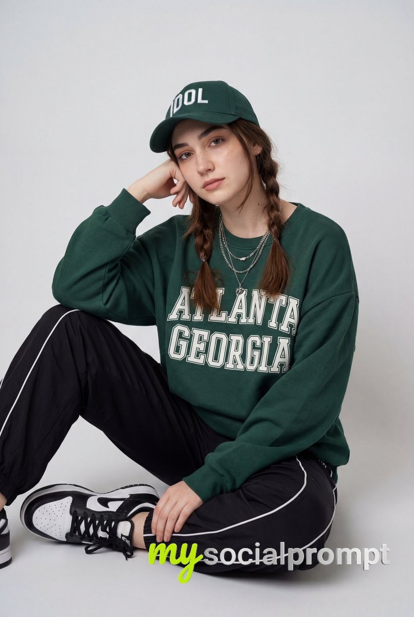 nanobanana prompt: Streetwear Editorial Portrait with Casual Studio Lighting