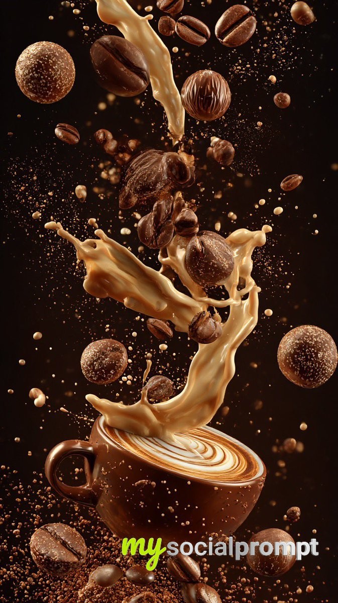 nanobanana prompt: Cinematic Coffee Cascade with Hyper-detailed Textures