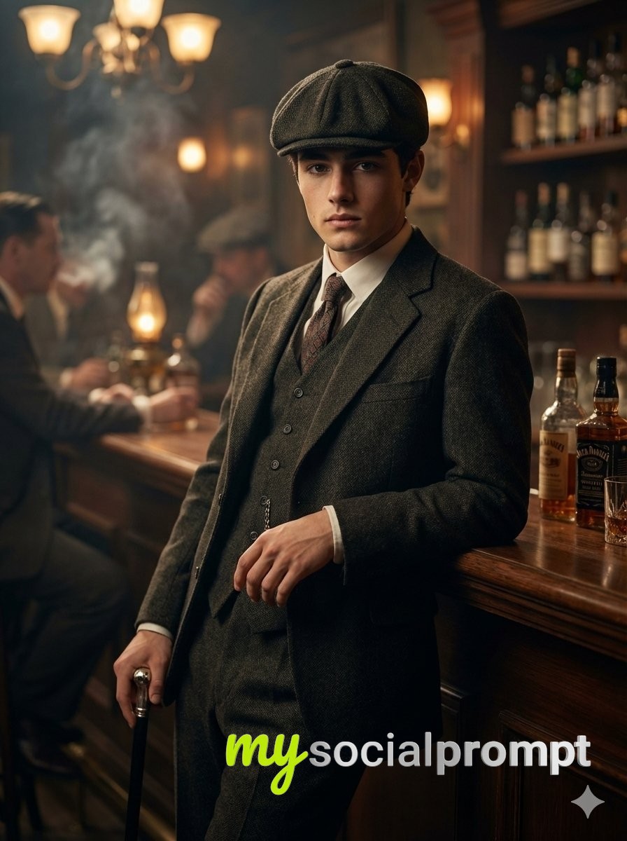 nanobanana prompt: Hyper-realistic Cinematic Portrait in 1920s Bar Ambiance