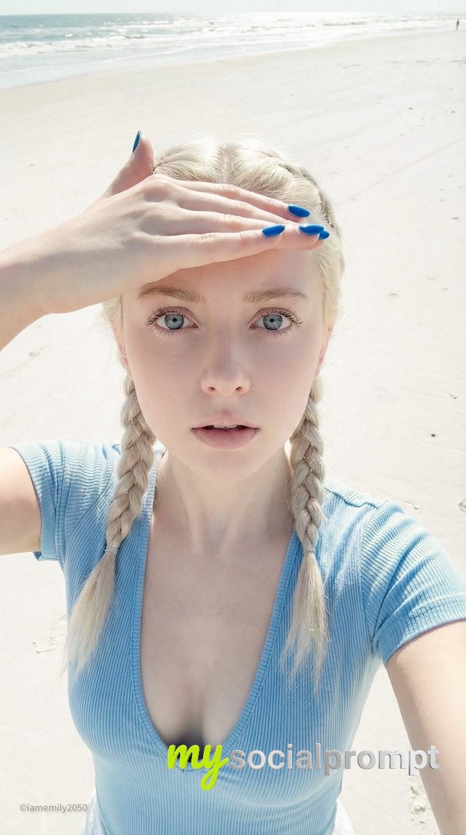 nanobanana prompt: Porcelain Doll Beach Selfie: High-Key Coastal Portrait