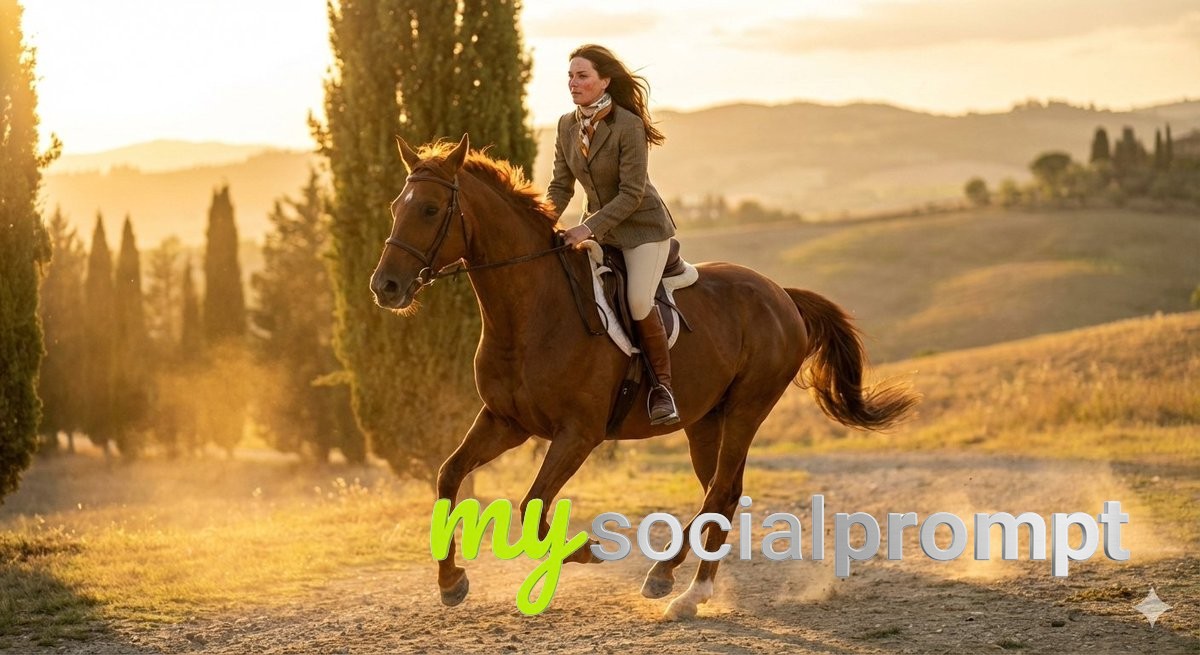 nanobanana prompt: Golden Hour Equestrian Editorial: Cinematic Photorealism