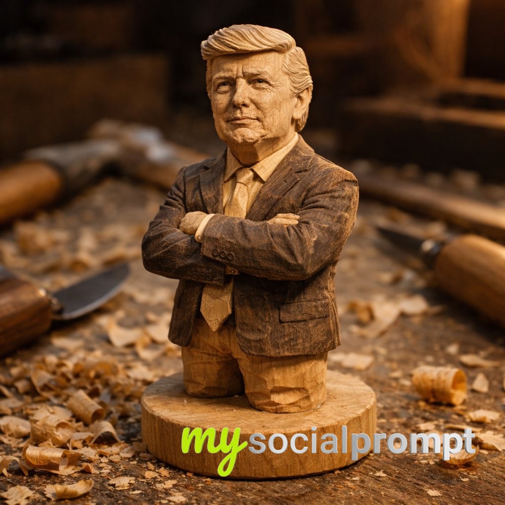 nanobanana prompt: Hand-Carved Wooden Miniature of Elon Musk with Workshop Realism