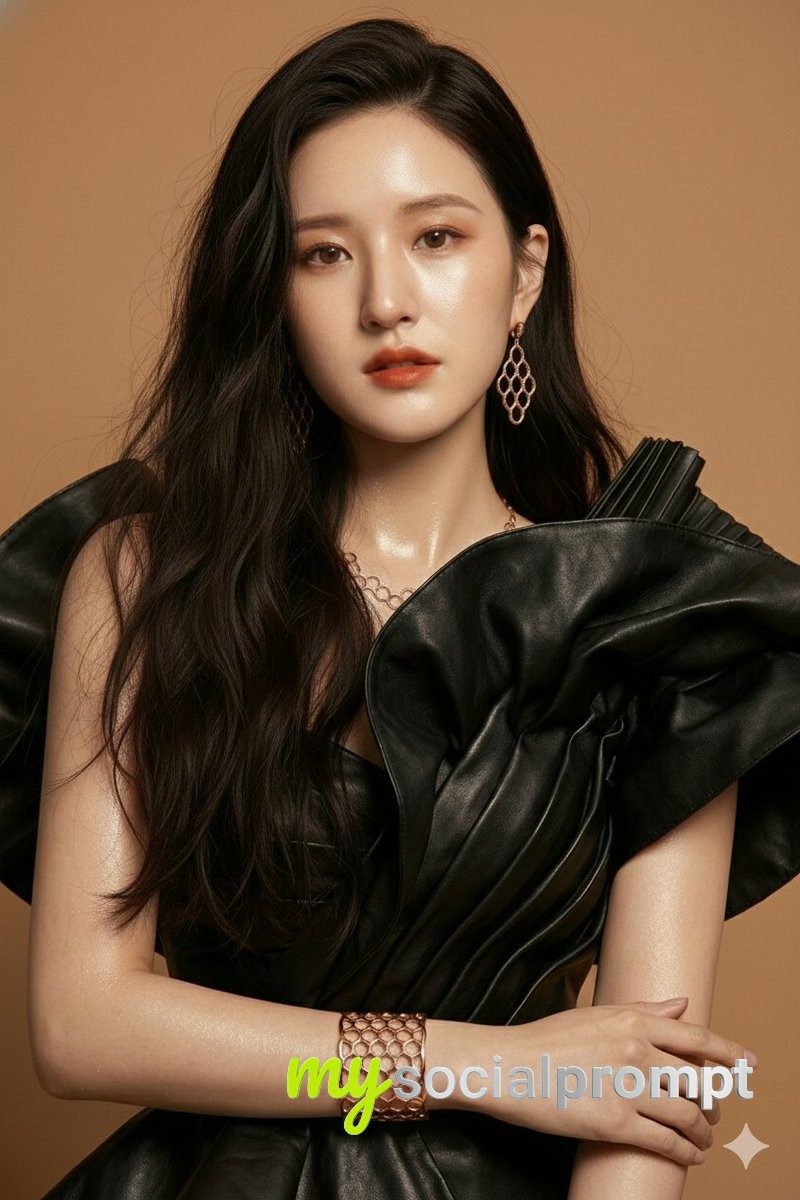 nanobanana prompt: High-Fashion Editorial Portrait with Avant-Garde Leather Gown 3