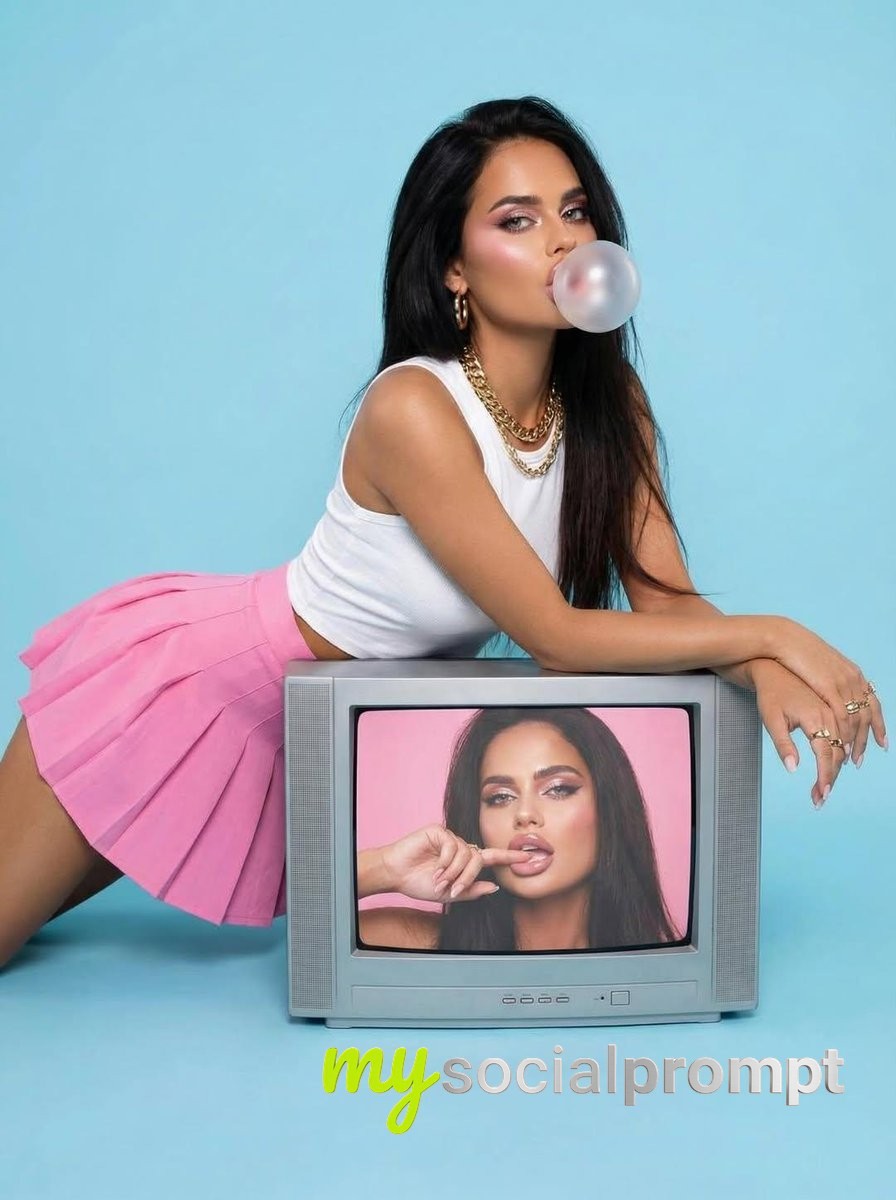 nanobanana prompt: Fashion Editorial with Retro CRT & Cinematic Pastel Aesthetic