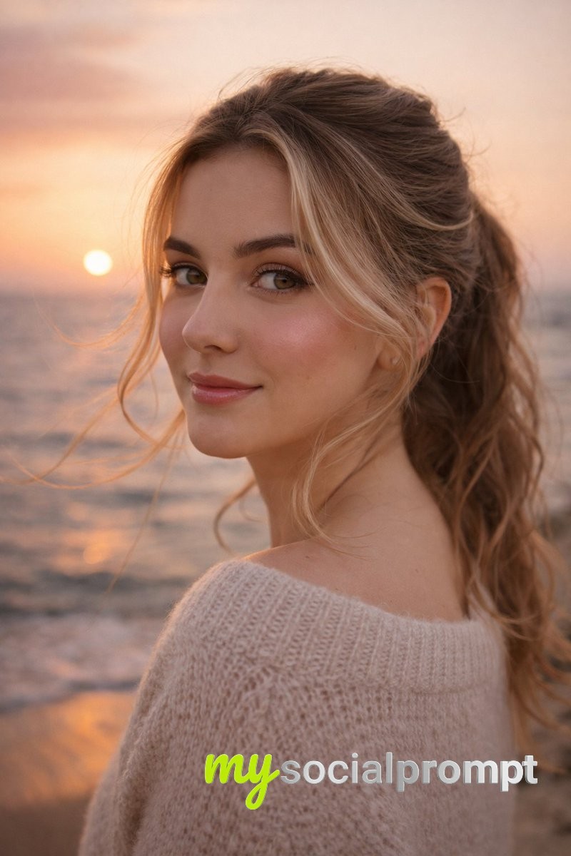 nanobanana prompt: Golden Hour Portrait with Cinematic Lighting & Natural Texture