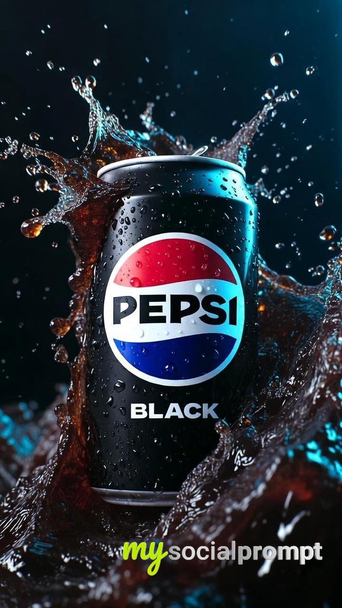 nanobanana prompt: Hyper-realistic Pepsi Black Cinematic Product Photography