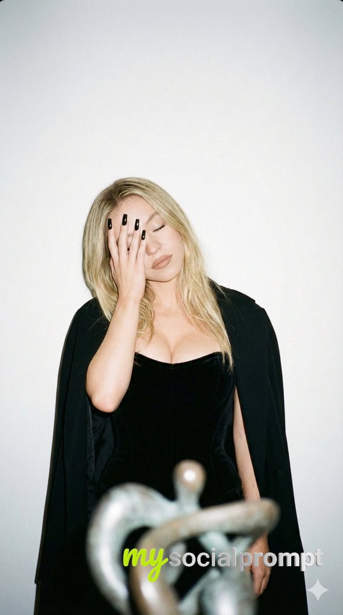 nanobanana prompt: Direct Flash Portrait of Sydney Sweeney in Black Velvet