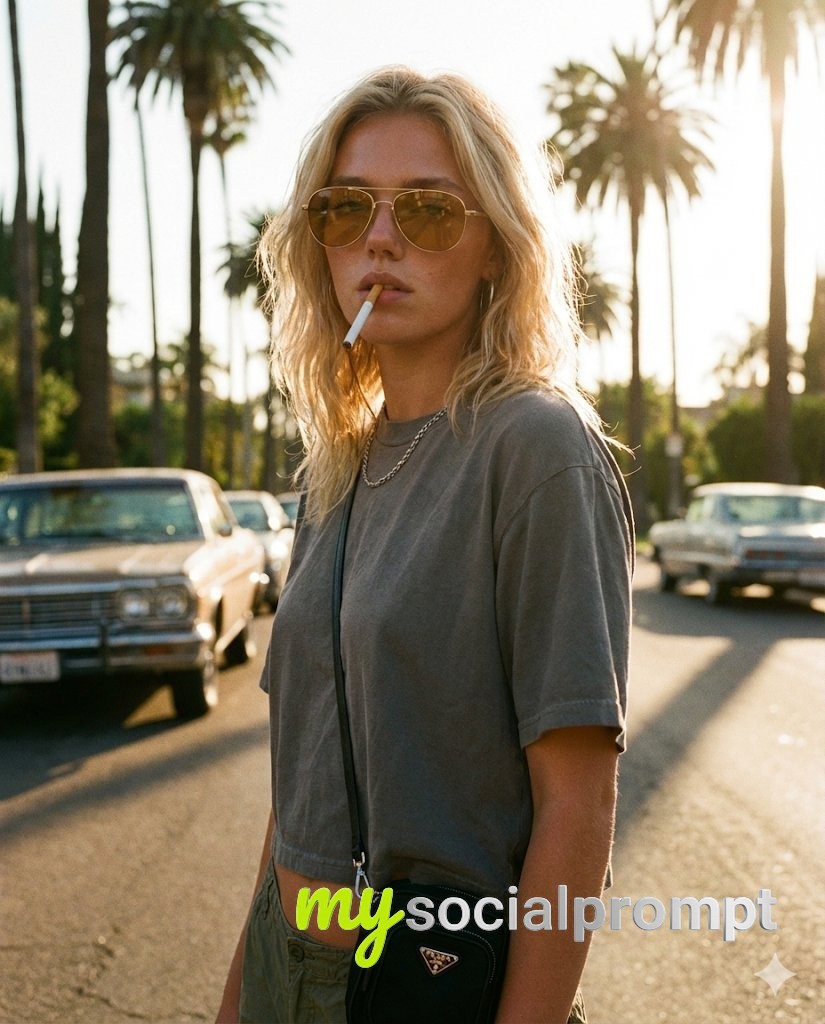 nanobanana prompt: 1970s Hollywood Portrait with Hyper-realistic Skin & Golden Hour Lighting 3